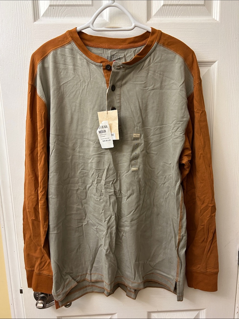 RedHead Two-Tone Long Sleeve Henley - Olive & Rust